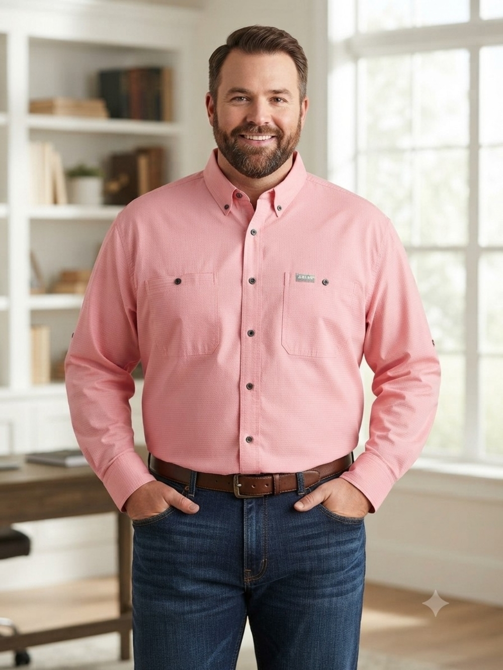 Ariat Men's Long-Sleeve Button-Down Shirt in Pink Size 2X